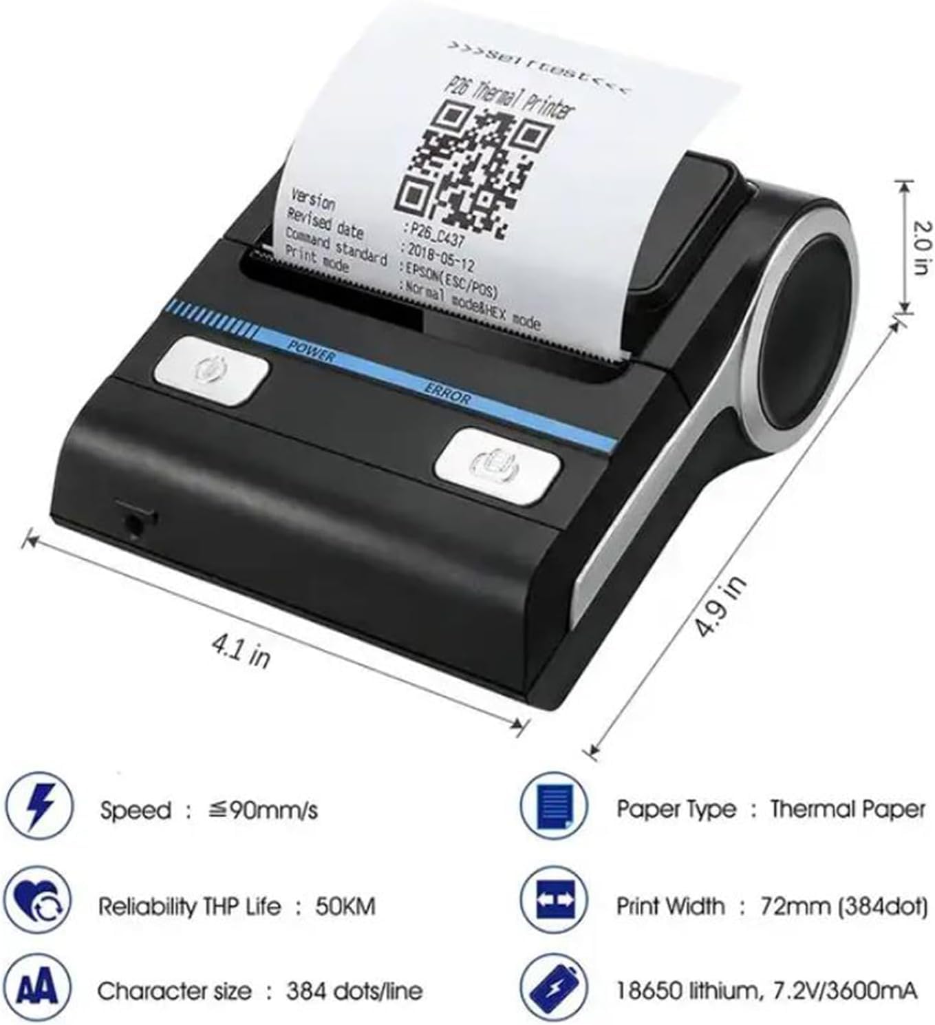 GZGYNADAST 80mm Bluetooth Portable Thermal Receipt Printer,only Compatible with Android/Windows, Can't Support iOS/ipad/MAC,3 inch Ticket Wireless Android Bill Invoice Printer for Small Business