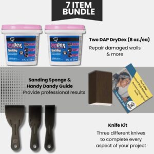 Drywall Repair Kit- Bundle with DAP Drydex Spackling Pink-Sanding Block, Putty Knives, Handy Dandy Guide- Spackle Wall Repair Kit- Nail Hole Filler for Walls-Drywall Patch Kit