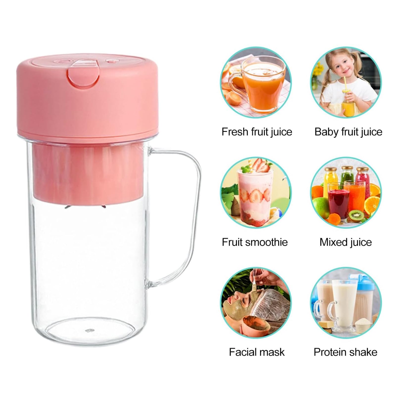 JzcsdkSIL Small Portable Blender 420ML Electric Juicer Fruit Mixers Rechargeable Blender Small Juicer With Handle Waterproof Portable Juicer Cup Blender, Green