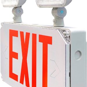 Wet Location Red Exterior Weatherproof Outdoor LED Combo Exit Sign Emergency Light With Battery Backup, Double Face, AC 120V/277V, UL Certified (4 Pack)