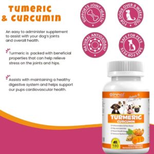 Tumeric and Curcumin for Dogs - 180 Count Tablet Treats – Helps Shedding, Skin Allergy, Itch and Dry Skin Relief, Hot Spots - Joint Health - Skin and Coat Supplement - Salmon Oil - Duck Flavor