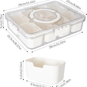 WACOI Divided Snack Serving Tray with Lid and Handle travel Snackle Box Charcuterie Container Portable Storage Organizer for Candy, Fruits, Nuts, Snacks 1Pack White