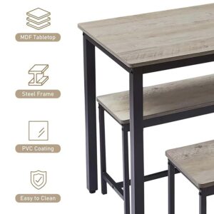 SumKea 3-Piece 4 Bar 2 Dining Benches, 43.3'' Wood Kitchen Table & Chair Set for Breakfast Nook and Small Space, Grey