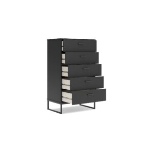 Signature Design by Ashley Socalle Modern 5 Drawer Chest with Safety Stop and Metal Legs for Bedroom, Black