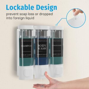 Xlxker Shower Soap Dispenser Wall Mounted No Drill, 3 Chamber Shampoo and Conditioner Dispenser for Bathroom Hotel Large Capacity