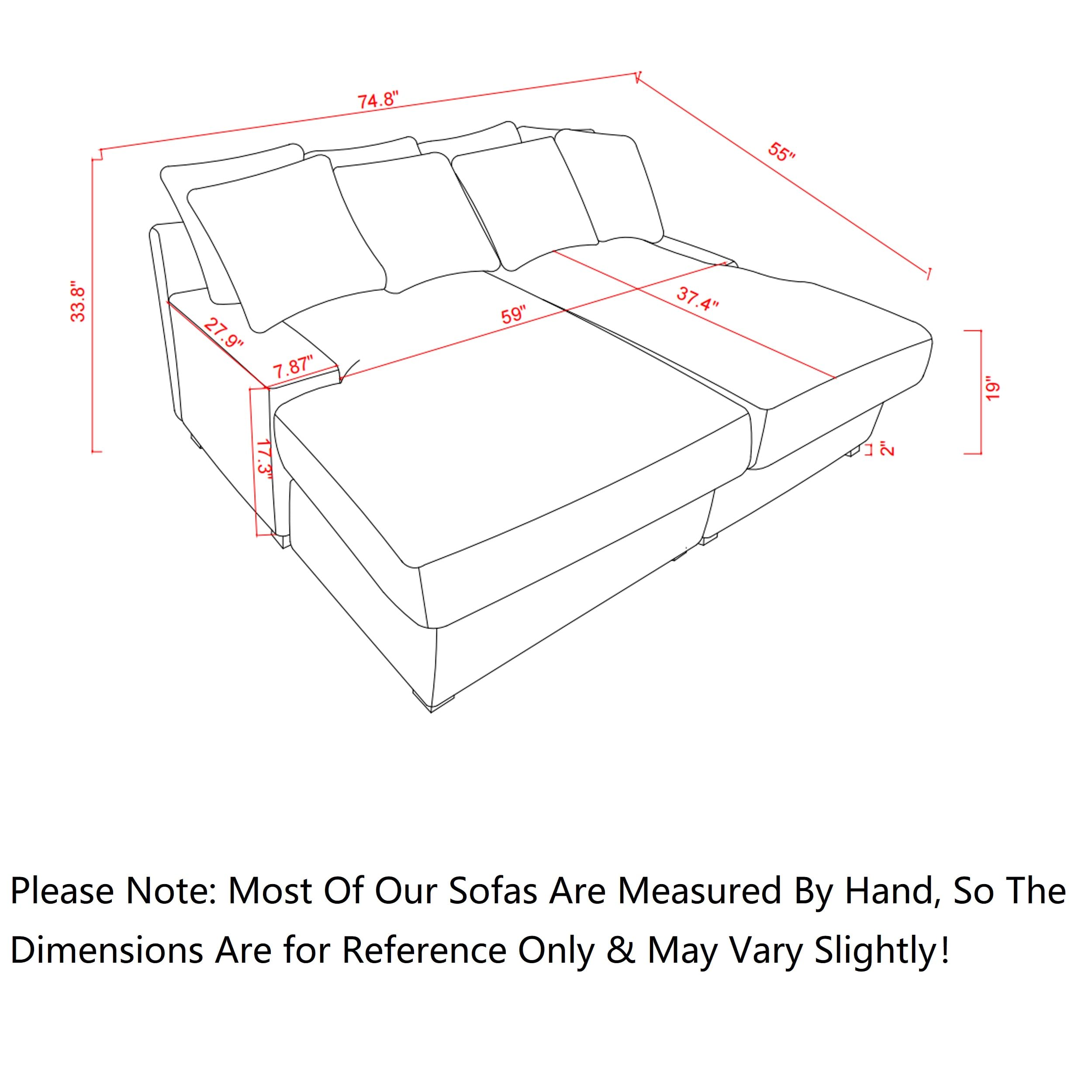 NDPQN Oversized Luxe Double Chaise Sleeper Sofa, Comfortable Cloud Couch Soft Fluffy Corduroy Upholstery with Square Armrests & Removable Back Cushioned for Living Room Bedroom (Grey, 74.8 inch)