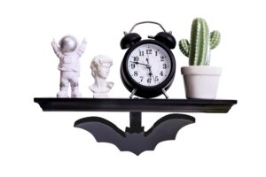 cefliteco bat shelf gothic decor - vintage halloween wall decor for bedroom and kitchen - wooden black gothic floating shelf - goth accessories hanging display shelf - witchy gifts for women