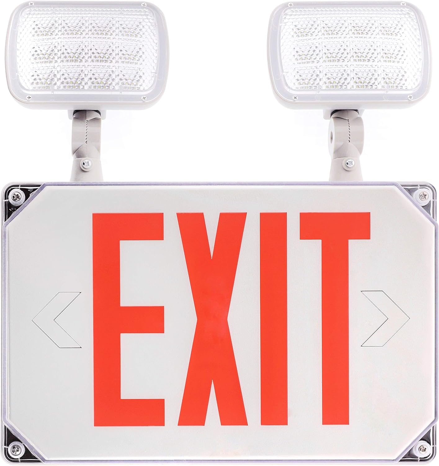 Wet Location Red Exterior Weatherproof Outdoor LED Combo Exit Sign Emergency Light With Battery Backup, Double Face, AC 120V/277V, UL Certified (4 Pack)