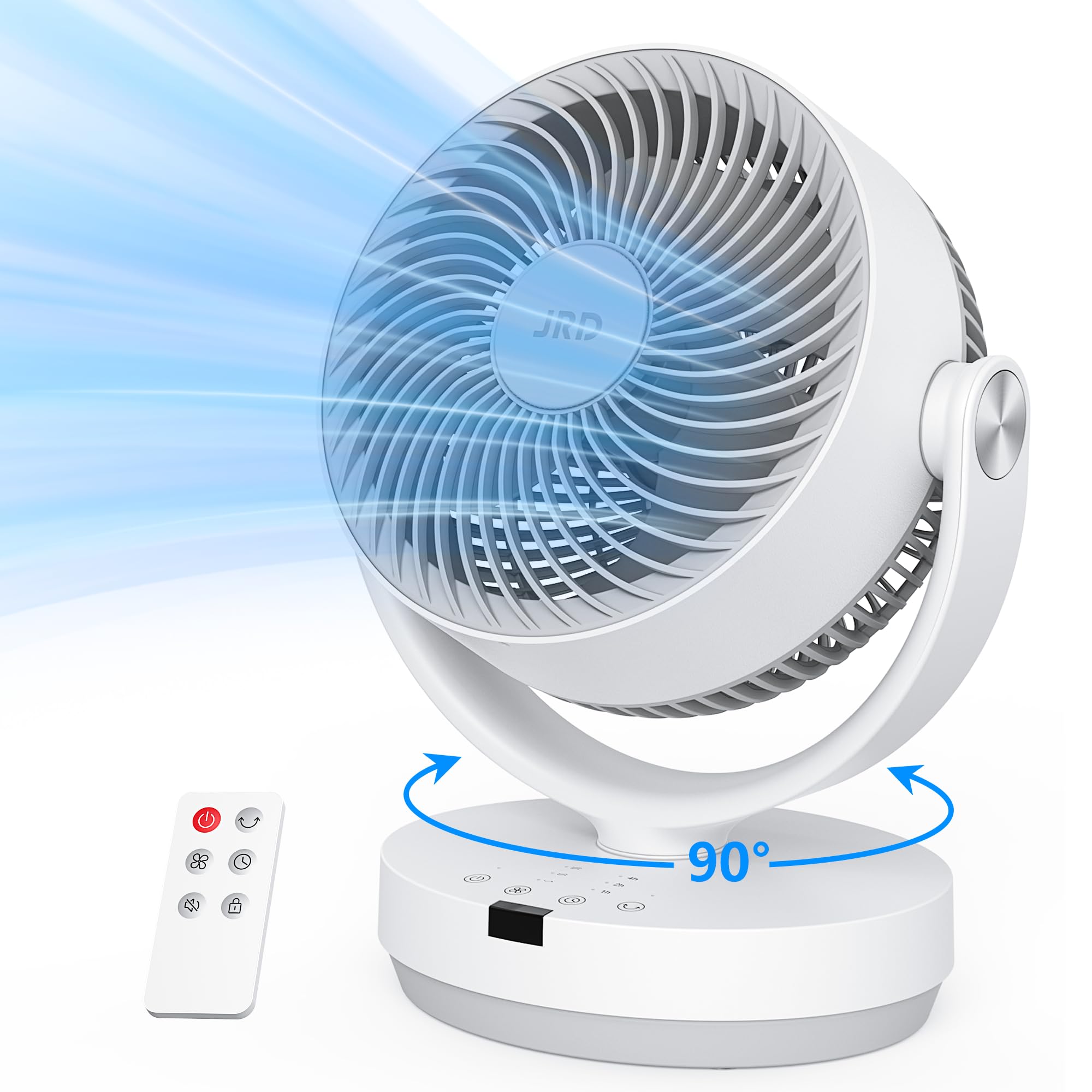 Air Circulator Fan for Bedroom, 13Inch 28dB Quiet Table Fan with 3 Speed, Remote Control, 90° Oscillating Fan with 7H Timer, 120° Adjustable Tilt, Powerful Desk Fan for Whole Room Home Office