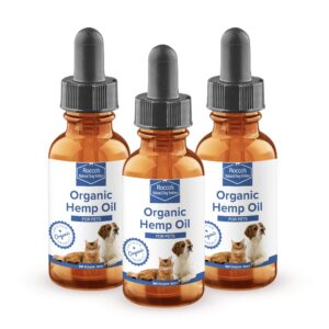 3-pack - rocco’s natural organic hemp oil for dogs & cats - hemp oil for supporting anxiety relief, hip & joint health, pain, & stress - easy to use, hemp oil for pets with omega 3, 6 & 9