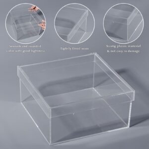 Yeeco Clear Acrylic Boxes with Lid Acrylic Storage Cube Containers with Lids, Plastic Square Boxes 7.92×7.92×3.93 Inches for Candy, Cotton Ball, Beads, Tiny Arts, Watches, Earring, Cosmetics