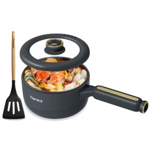 topwit hot pot electric, 2l multifunctional electric pot, non-stick fring pan, portable pot for steak, egg, fried rice, ramen, soup with dual power control (silicone spatula included), grey