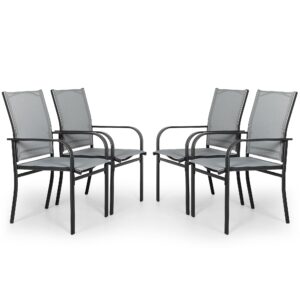 incbruce patio chairs set of 4, textilene fabric, outdoor dining chairs made of steel materials for garden, backyard, lawn（grey）