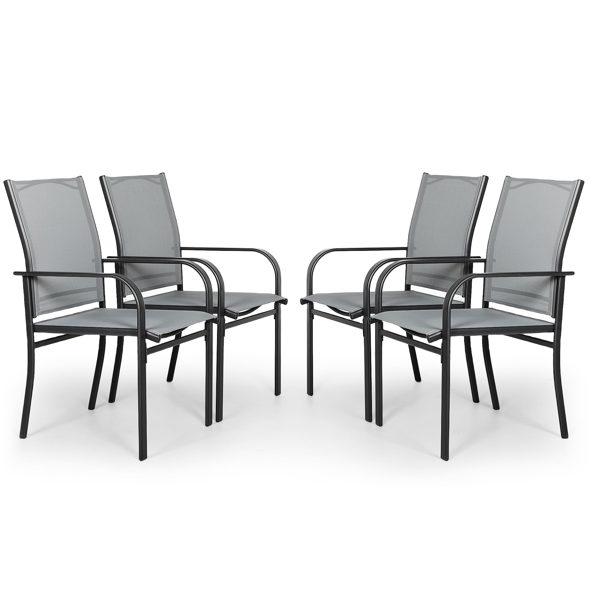 Incbruce Patio Chairs Set of 4, Textilene Fabric, Outdoor Dining Chairs Made of Steel Materials for Garden, Backyard, Lawn（Grey）