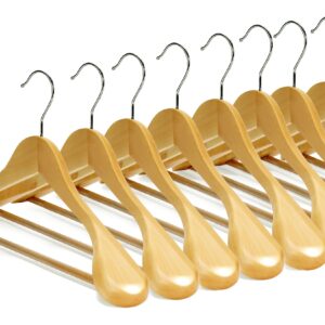 ENUOSUMA High-Grade Wide Shoulder Wooden Hangers 10 Pack,Smooth Finish Wood Suit Hanger Coat Hanger for Closet,Non Slip Pants Bar,Holds Up to 20lbs, 360° Swivel Hook,for Jacket,Dress Heavy Clothes