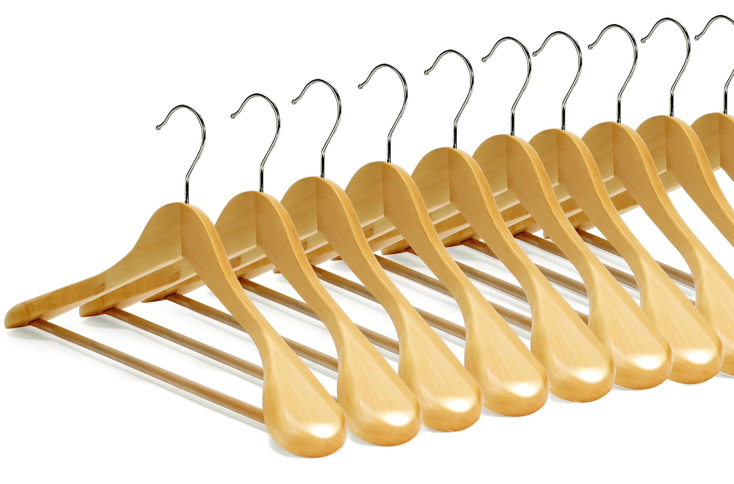 ENUOSUMA High-Grade Wide Shoulder Wooden Hangers 10 Pack,Smooth Finish Wood Suit Hanger Coat Hanger for Closet,Non Slip Pants Bar,Holds Up to 20lbs, 360° Swivel Hook,for Jacket,Dress Heavy Clothes