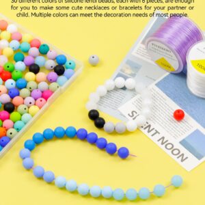 180PCS FIVEIZERO Silicone Beads, 30 Colors 12mm Silicone Beads Focal Beads Rubber Round Beads Mixed Color Silicone Lentil Beads Bulk for DIY and Keychain Accessories Silicone Beads Crafts Making