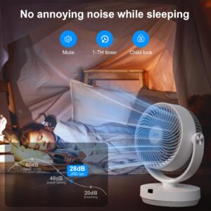 Air Circulator Fan for Bedroom, 13Inch 28dB Quiet Table Fan with 3 Speed, Remote Control, 90° Oscillating Fan with 7H Timer, 120° Adjustable Tilt, Powerful Desk Fan for Whole Room Home Office