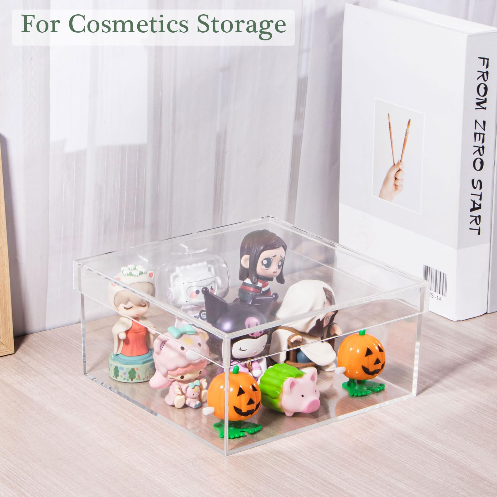 Yeeco Clear Acrylic Boxes with Lid Acrylic Storage Cube Containers with Lids, Plastic Square Boxes 7.92×7.92×3.93 Inches for Candy, Cotton Ball, Beads, Tiny Arts, Watches, Earring, Cosmetics