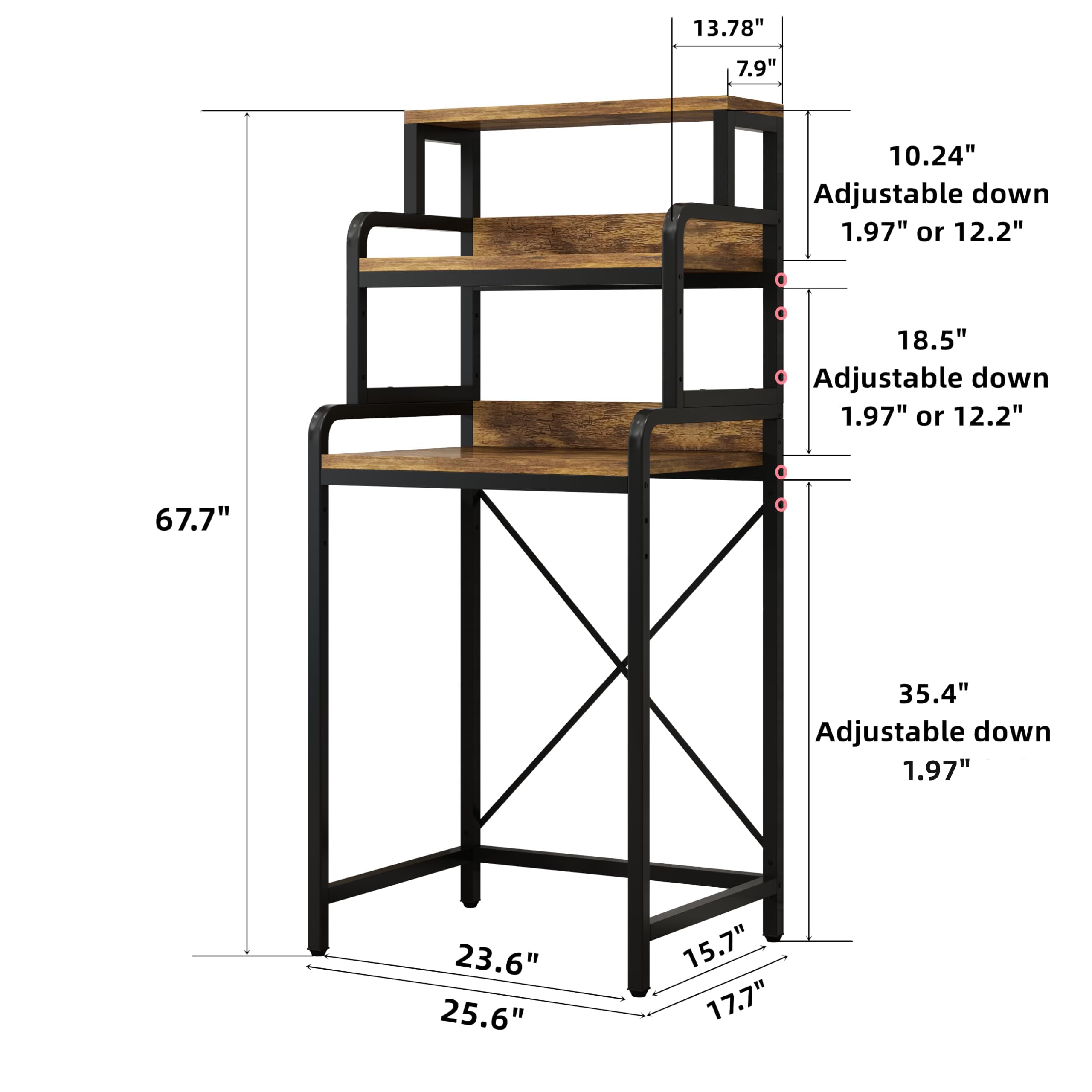 4-Tier Kitchen Bread Rack, Mini Fridge Stand Shelf, Double-Purpose Rack, Free Standing Kitchen Storage Shelf Rack, Microwave Oven Stand with Storage, Kitchen Baker's Rack for Spices, Pots and Pans