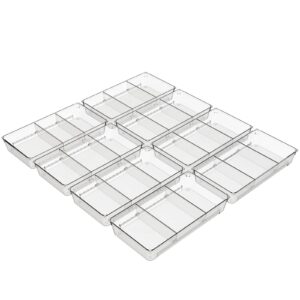 cq acrylic clear in drawer organizer set with 24 adjustable size compartments plastic drawer dividers organizer bins for bathroom,bedroom,vanity,desk drawer makeup organizer trays,set of 8