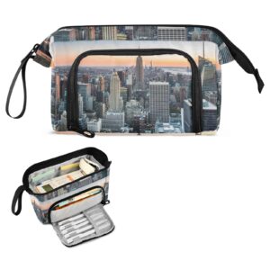 Yasala Pencil Case New York City Pen Pouch Holder Art Kits Storage Bag Cosmetic Organizer Carrying Case for Office Supplies Travel Bag for Makeup Large Stationary Bag with Handle