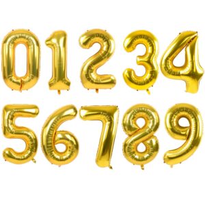 toniful number balloons 16 inch gold 0-9 number mylar foil balloons 10 pcs gold custom digital balloons for birthday party engagement graduations anniversary baby shower decorations party supplies