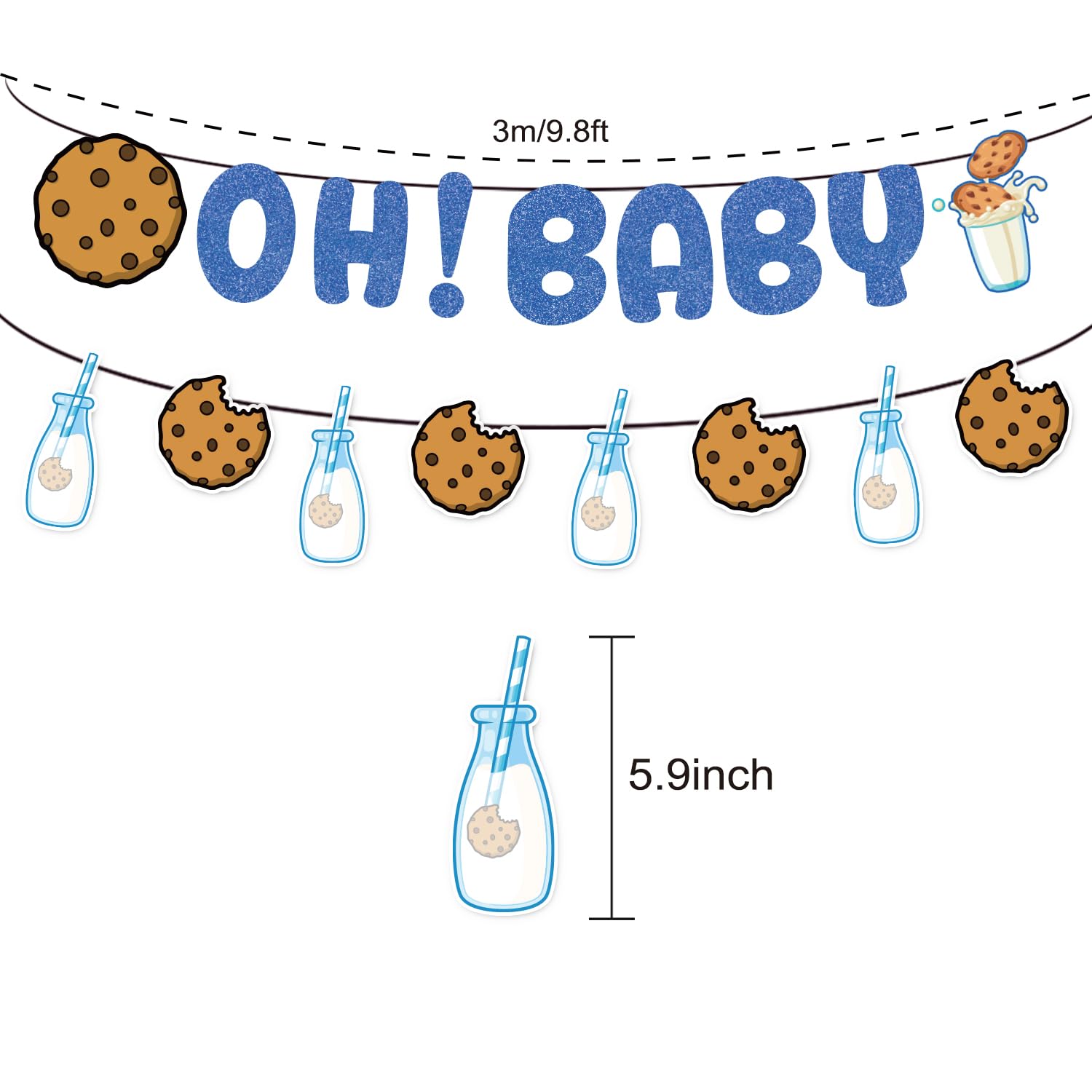 Milk and Cookies Baby Shower Banner, Oh Baby Blue Banner Cookies Milk Party Hanging Swirls Milk and Cookies Baby Shower Party Supplies