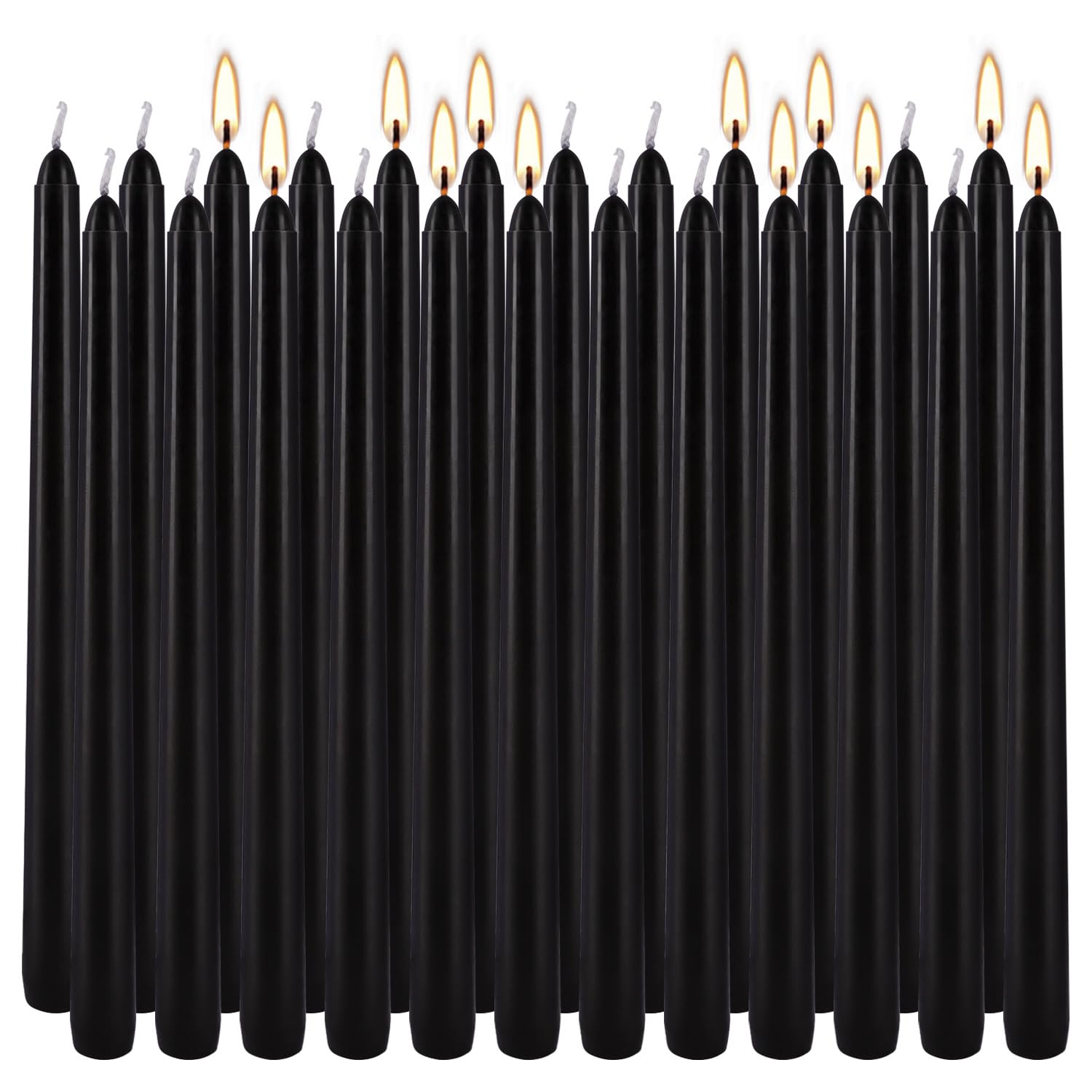 Black Taper Candles - Set of 24 Dripless Candles - 10 inch Tall, 3/4 inch Thick - 7.5 Hour Clean Burning