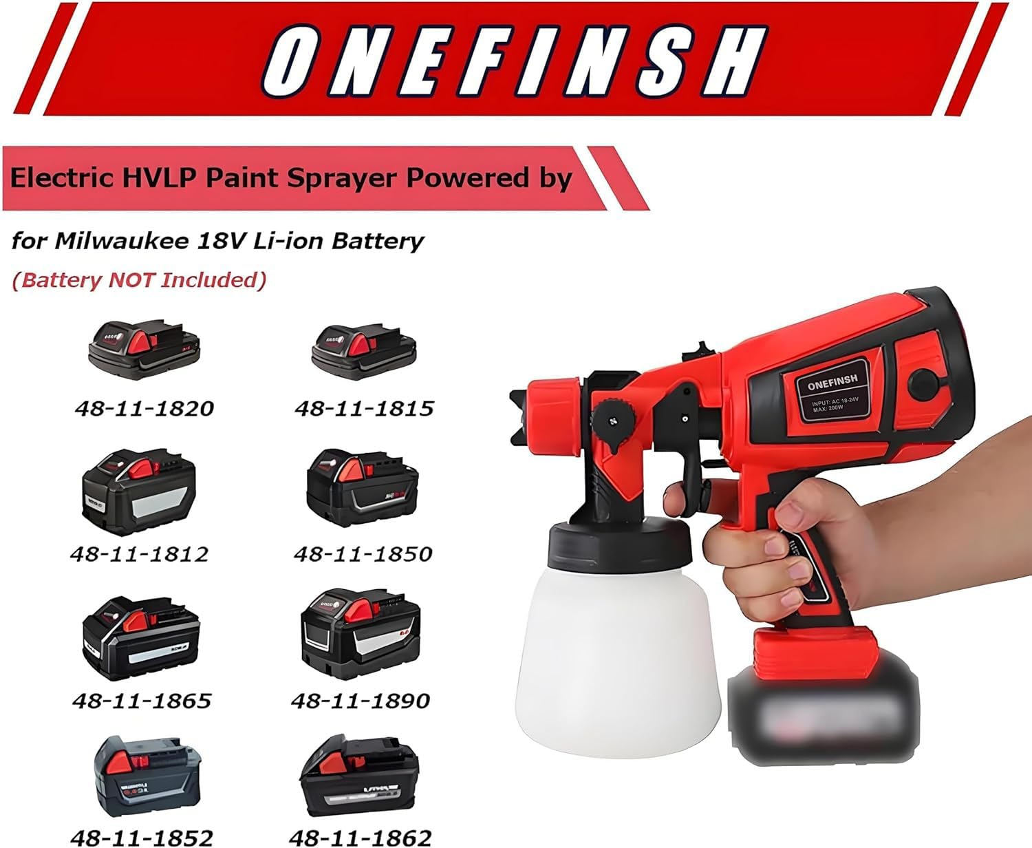 onefinsh Paint Sprayer for Milwaukee M18 18V Battery, Cordless Paint Sprayer,Electric Spray Paint Gun for Home Interior and Exterior, House Painting,(No Battery)