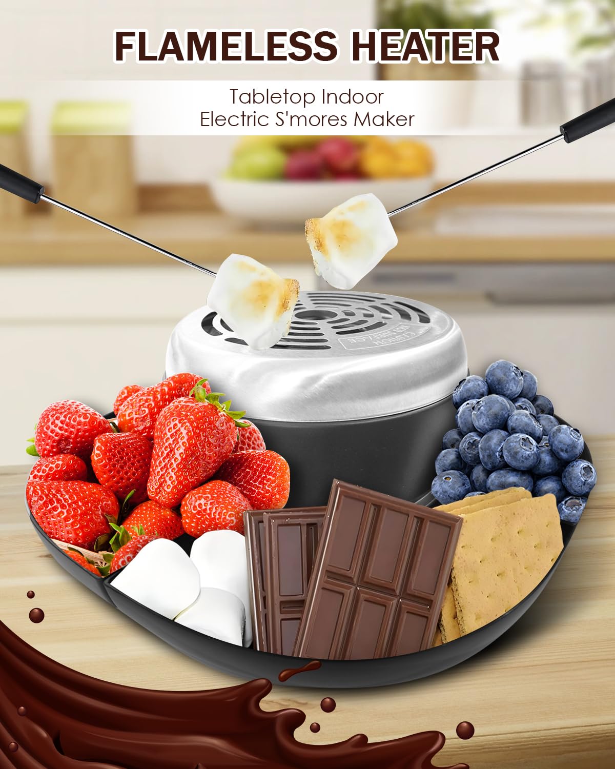 Smores Maker Tabletop Indoor Kit Smores Kit Flameless Electric S'mores Maker Marshmallow Roaster, Movie Night Supplies Housewarming Christmas Gifts 120V