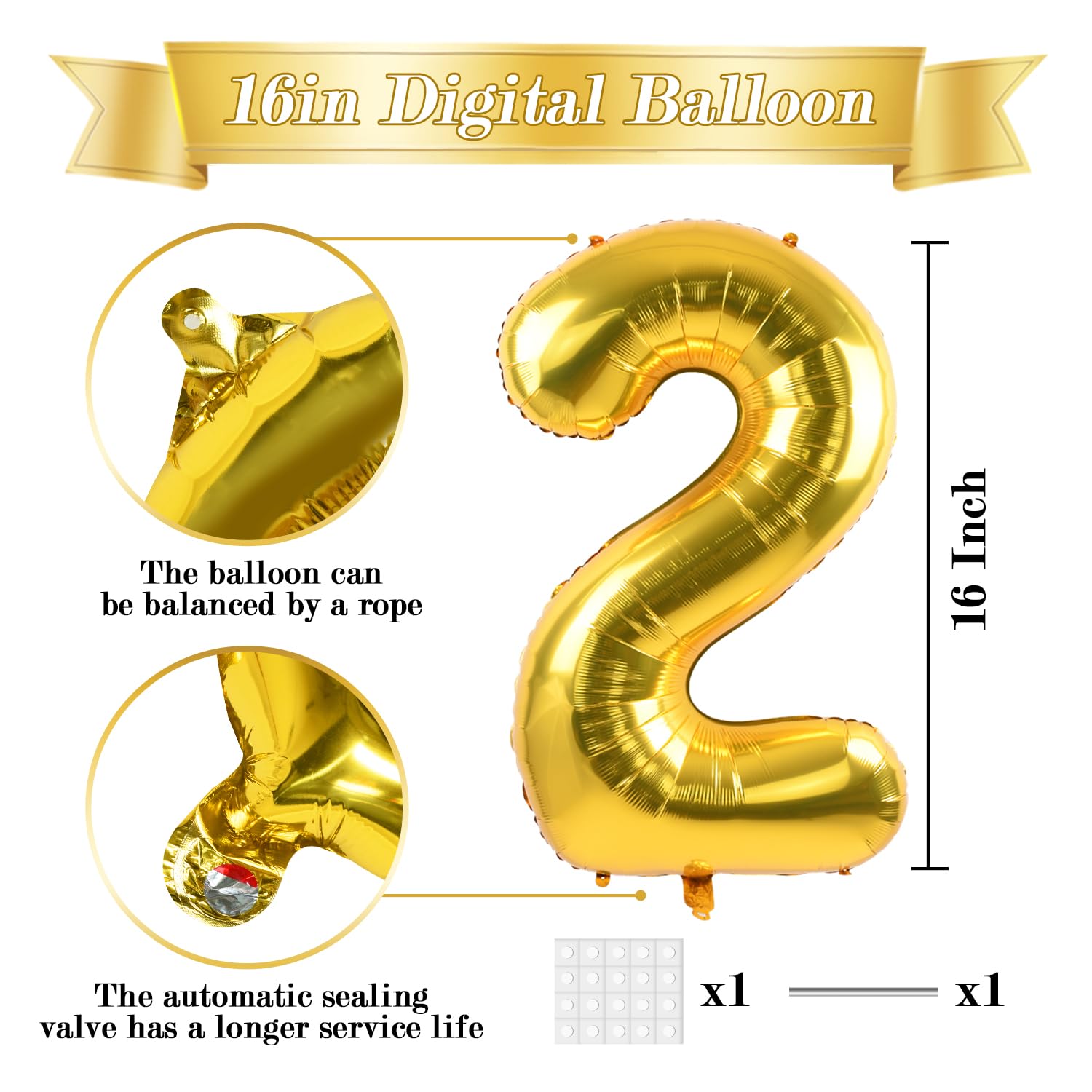 TONIFUL Number Balloons 16 Inch Gold 0-9 Number Mylar Foil Balloons 10 Pcs Gold Custom Digital Balloons for Birthday Party Engagement Graduations Anniversary Baby Shower Decorations Party Supplies