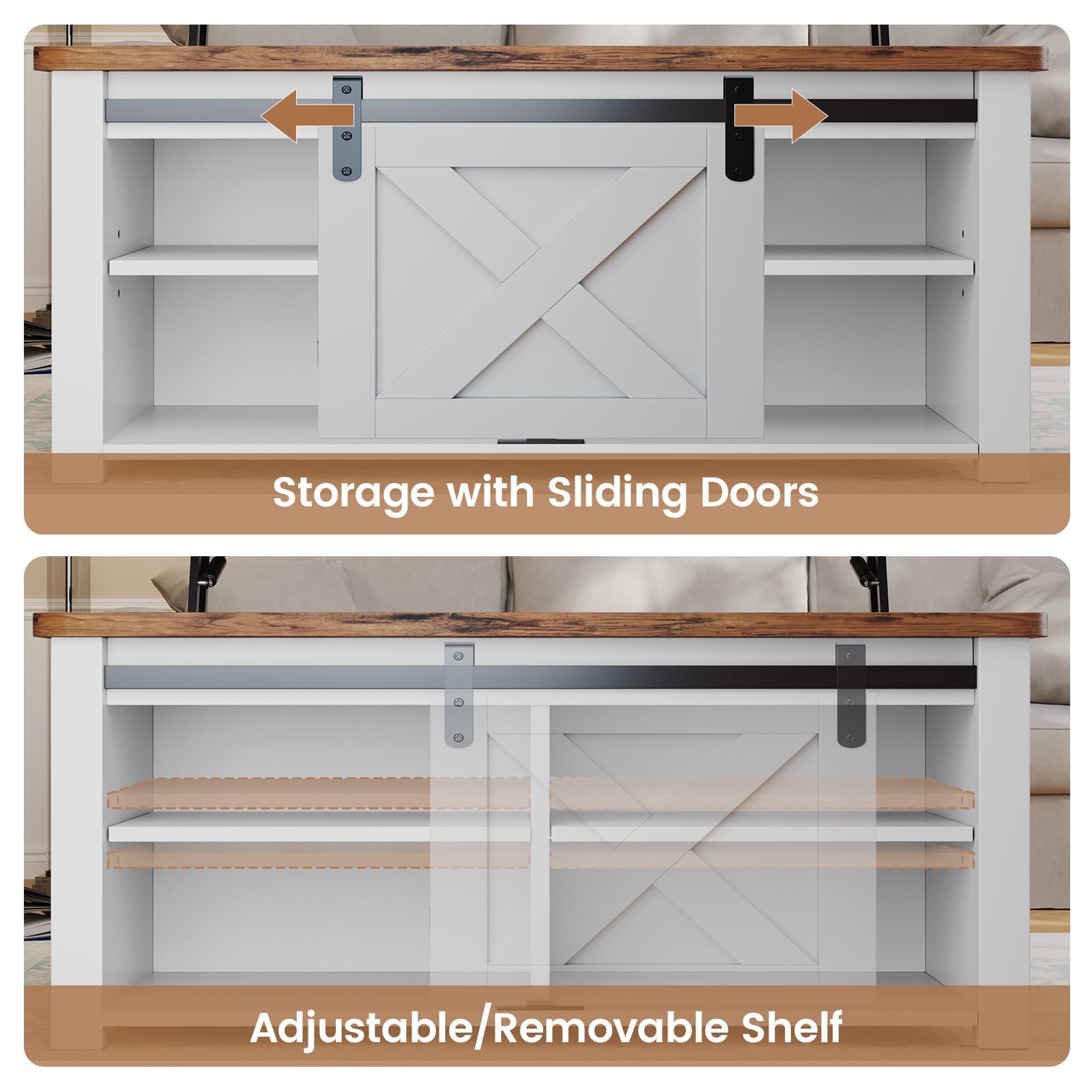 SEDETA 31.5" Lift Top Coffee Table with Storage, Square Coffee Table for Living Room, Farmhouse Coffee Table with Large Hidden Storage Compartment and Adjustable Shelves, White