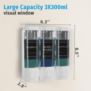 Xlxker Shower Soap Dispenser Wall Mounted No Drill, 3 Chamber Shampoo and Conditioner Dispenser for Bathroom Hotel Large Capacity