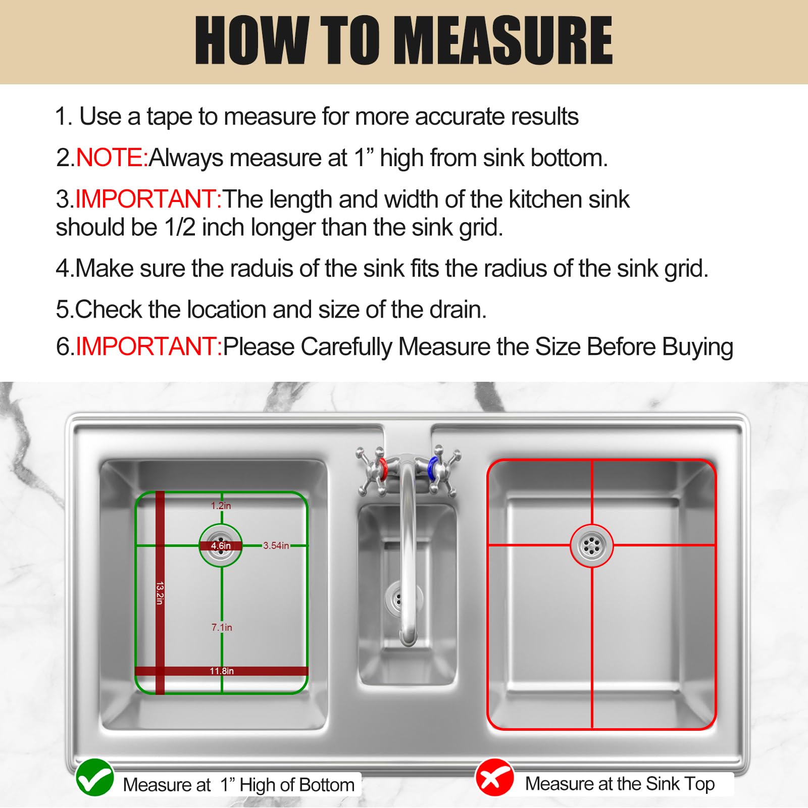 KintKita Sink Rack for Bottom of Sink 13.2"x11.8",2 Pack 304 Stainless Steel Sink Protector for Kitchen Sink with Sink Strainers,Rear Drain Hole Sink Grate for Bottom of Kitchen Sink