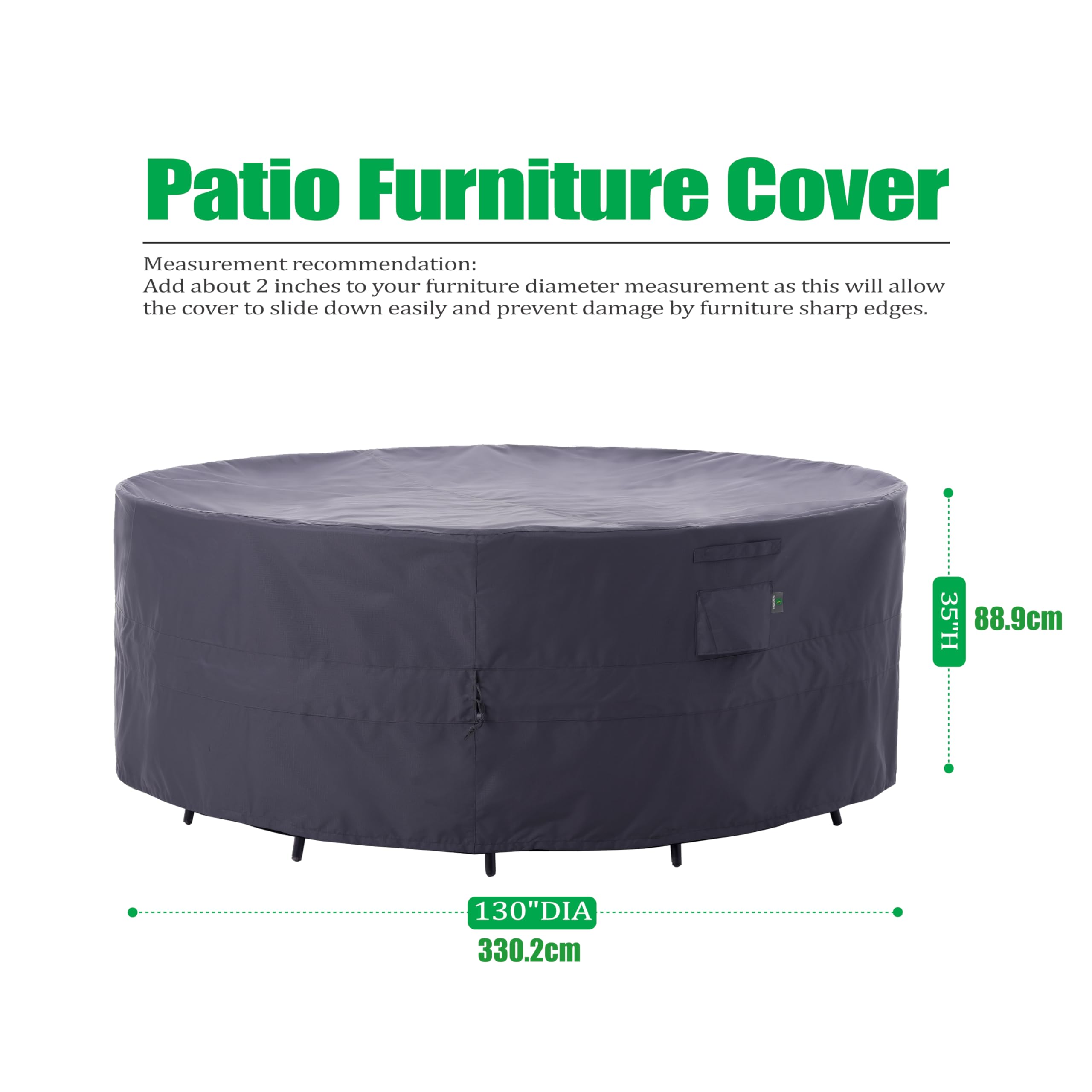 F&J Outdoors Patio Furniture Covers, Heavy Duty Tear Resistant Waterproof UV Resistant Windproof Extra Large Furniture Cover, Grey, 130" Diax35 H