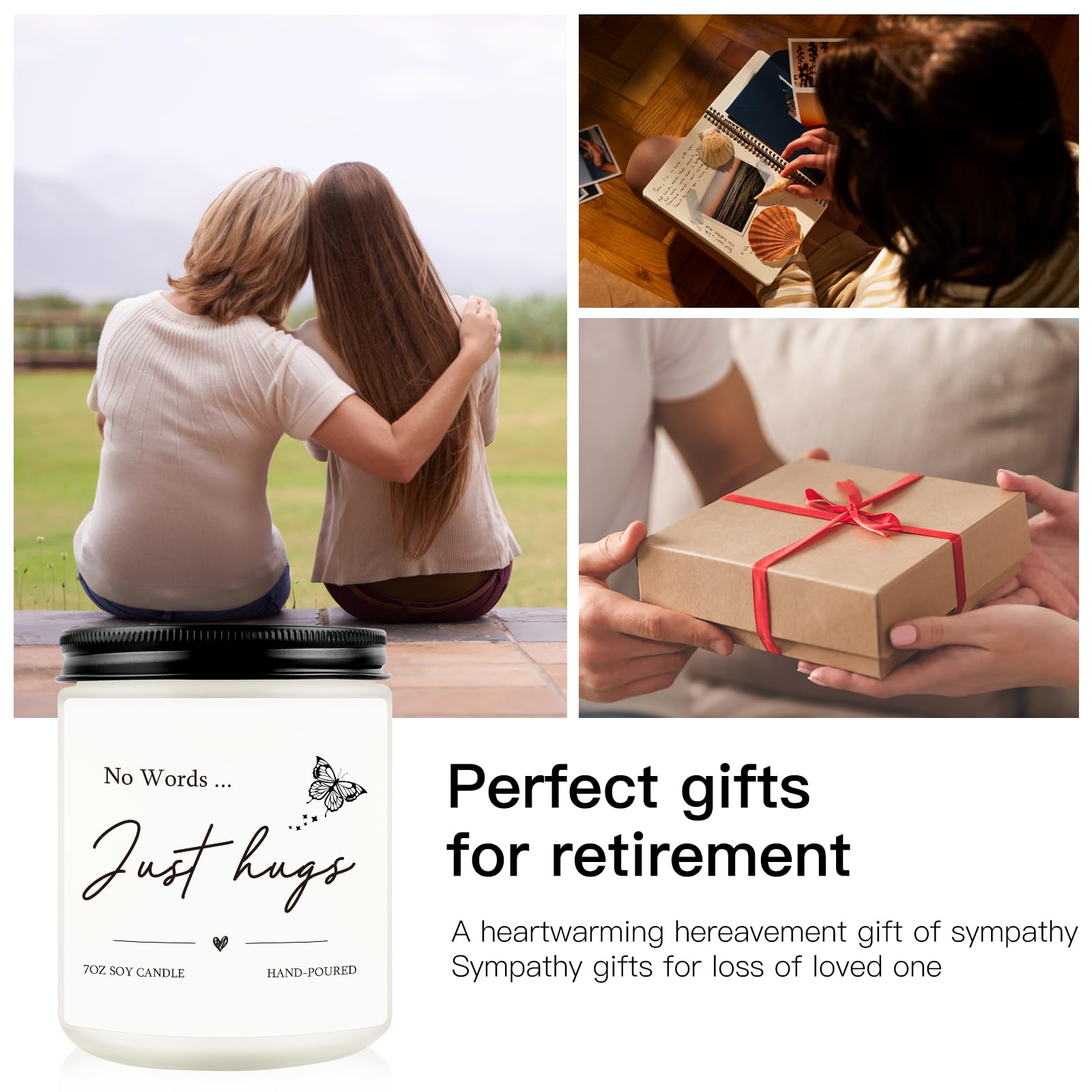 Sympathy Gifts for Loss of Loved One, No Words, Just Hugs Christmas in Heaven Memorial Gifts Candle Gifts, Thinking of You, Get Well Soon, Cheer Up, Bereavement Gifts,Comfort Condolence Candle