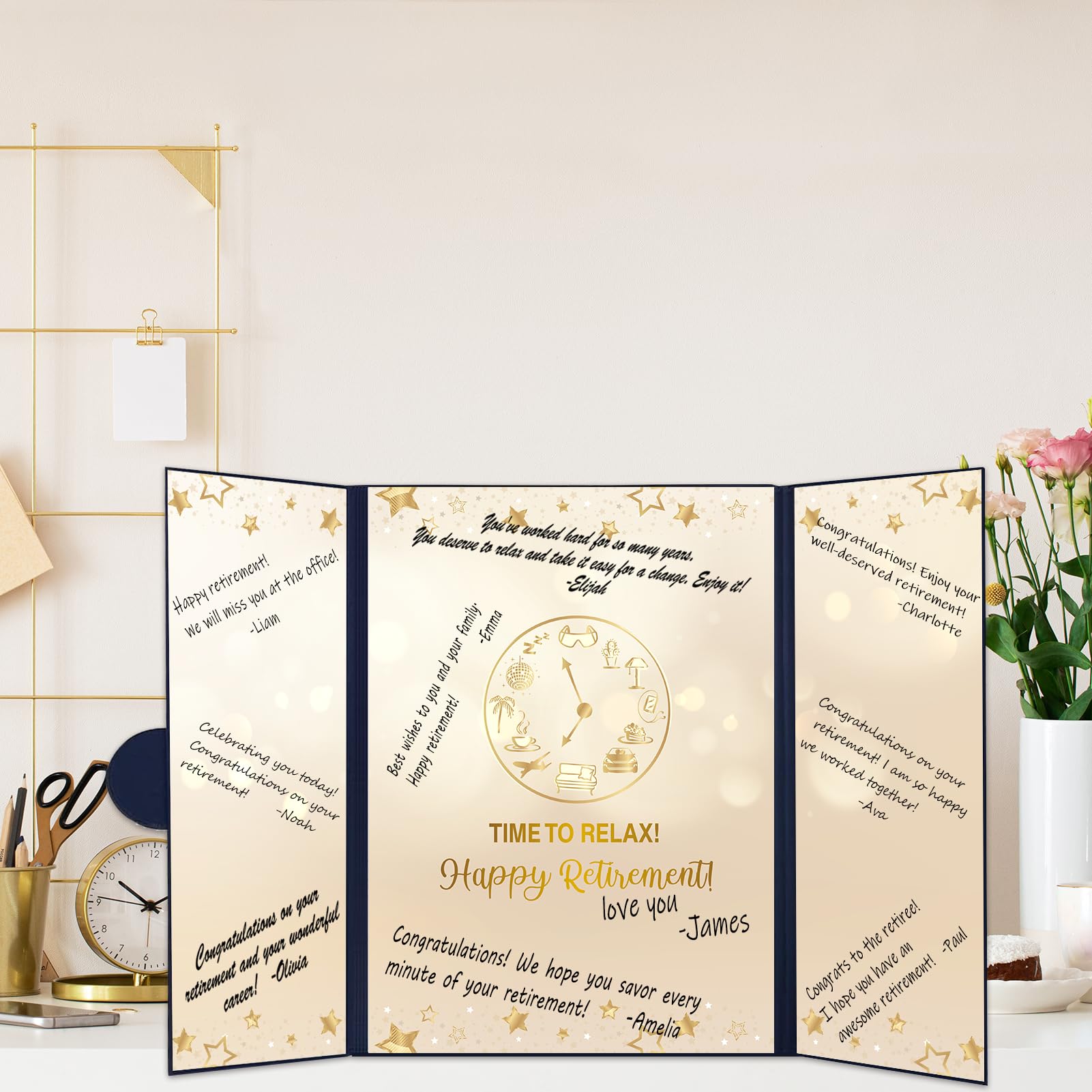 Trgowaul Retirement Party Decorations, Happy Retirement Guest Book Alternative, Blue Gold Happy Retirement Signature Book, Funny Card Congrats Retired Party Supplies Gifts Sign for Men Women Coworkers