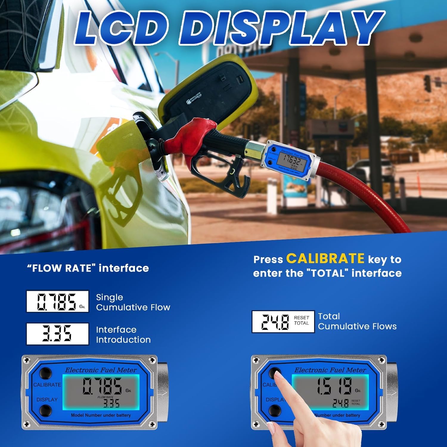 Fuel Meter 3/4 Inches, Digital Turbine Fuel Flow Meter 2.5-31 GPM Aluminum Alloy Engineered, Industrial Grade Fuel Transfer Meter for Water, Diesel, Gas Oil, Gasoline, Supports Gallon, QTS, PTS, L, m³