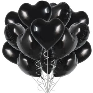 toniful 30pcs 18 inch black heart balloons black heart shape foil mylar balloons decoration for birthday valentine's day wedding bridal shower anniversary engagement party supplies