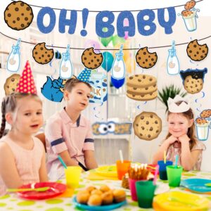 Milk and Cookies Baby Shower Banner, Oh Baby Blue Banner Cookies Milk Party Hanging Swirls Milk and Cookies Baby Shower Party Supplies