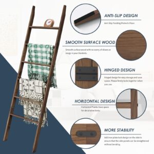 Delywh Acacia Wood Blanket Ladder, Rustic Towel Quilt Throw Clothes Blanket Ladders for The Living Room, Bedroom, Nursery Stand Holder, Wooden Decorative Ladder for Blankets Rack Farmhouse Home Decor