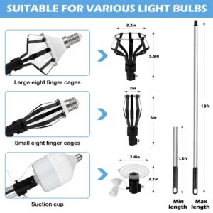 Light Bulb Changer for High Ceilings - 13FT Light Bulb Changer Kit with Extension Pole Light Bulb Changer with Baskets and Suction Cup Light Bulb Removal Tool for High Ceilings and Recessed Lights