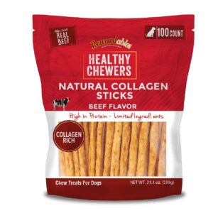 Rewardables | Healthy Chewers | Natural Collagen and Beef Sticks for Dogs | 100 Count | High Protein and Limited Ingredient Dog Chews