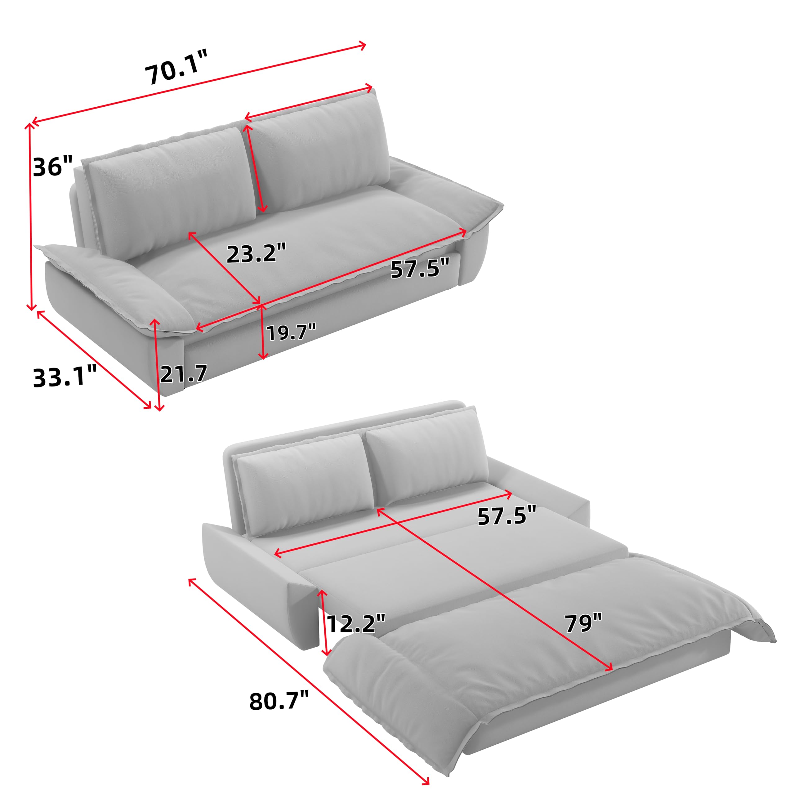 YESGIGA 70.1" Queen Pull Out Sofa Bed, 3-in-1 Convertible Sleeper Sofa with 2 Soft Pillows,Multi-Functional Velvet Loveseat Bed (Beige, 70.1")