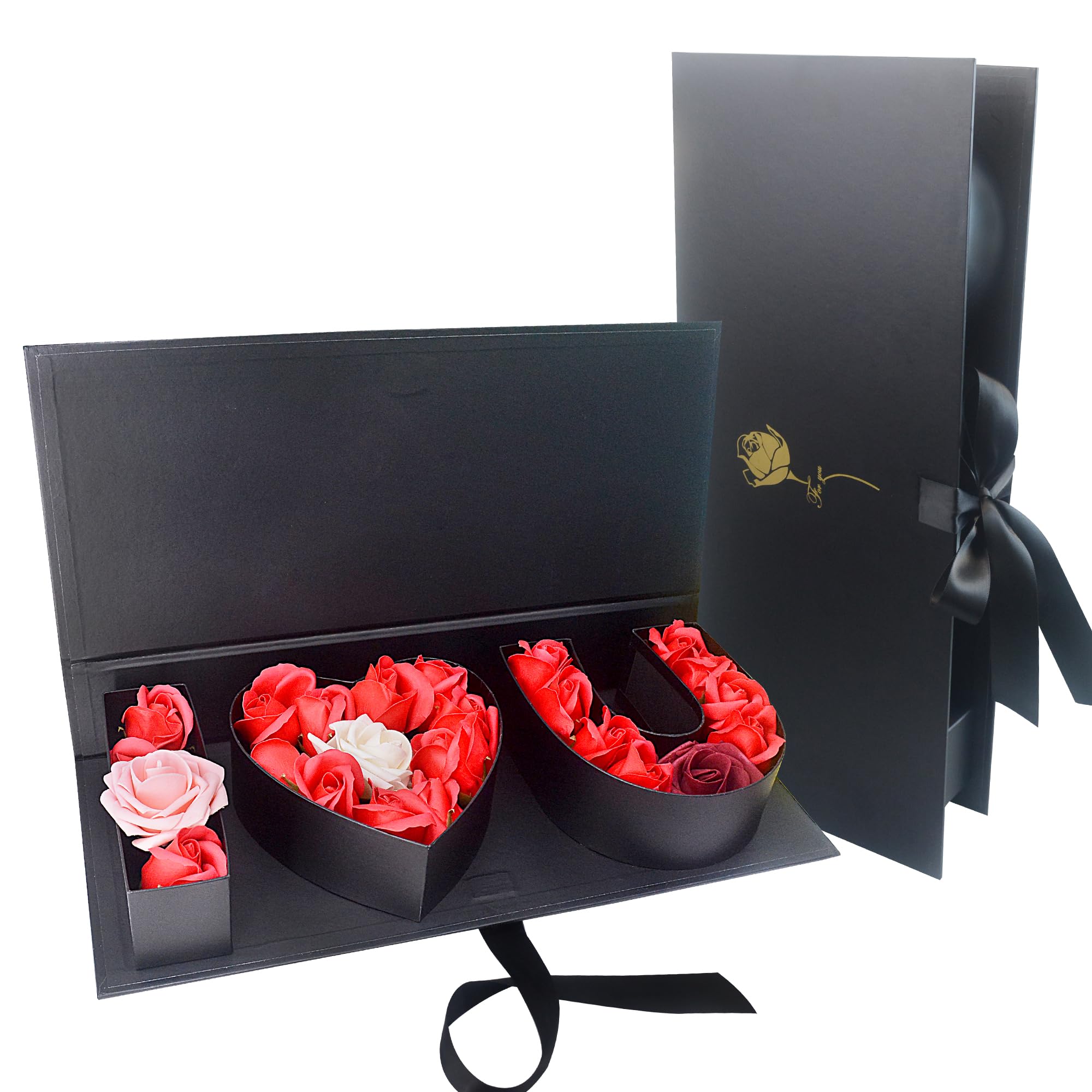 Valentines Day Flower Gift Box: "i Heart U" Letter Large Flower Boxes with Ribbon for Christmas, Wedding Party, Mothers Birthday Love Favors, Bridal Shower Chocolate Packaging, Rose Bouquet Present (black)