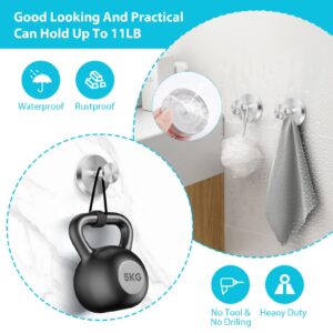 Fliverly Suction Cup Hooks for Shower, Bathroom, Kitchen, Glass Door, Mirror, Tile – Loofah, Towel, Coat, Bath Robe Hook Holder for Hanging up to 15 lbs – Waterproof Sliver (2-Pack)