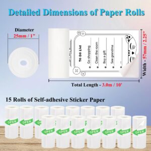 Vicbear 15 Rolls Mini Printer Sticker Paper, Thermal Sticker Paper for Mini Printer Sticker Maker, Self-Adhesive Mini Sticker Printer Paper, 57 x 25 mm, Compatible with Most Mini Receipt Printers