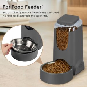 2 Pack Automatic Cat Feeder and Stainless Steel Water Dispenser, Gravity Dog Waterer Set Food Feeder and Waterer Set for Small Medium Kitten Puppy Pets(1 Gallon x 2, Charcoal Gray)