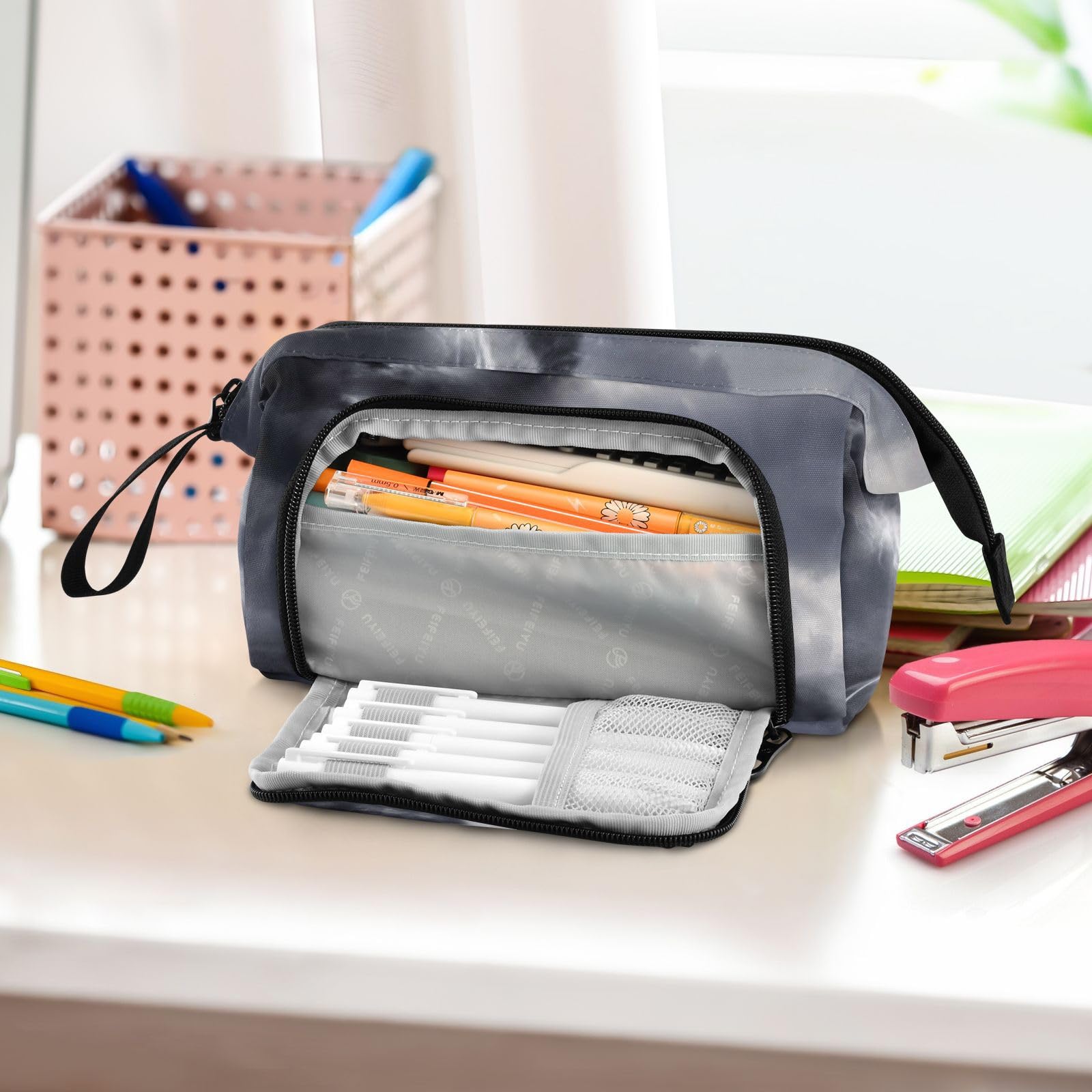 Yasala Pencil Case Tornado Pen Pouch Holder Art Kits Storage Bag Cosmetic Organizer Carrying Case for Office Supplies Travel Bag for Makeup Large Stationary Bag with Handle